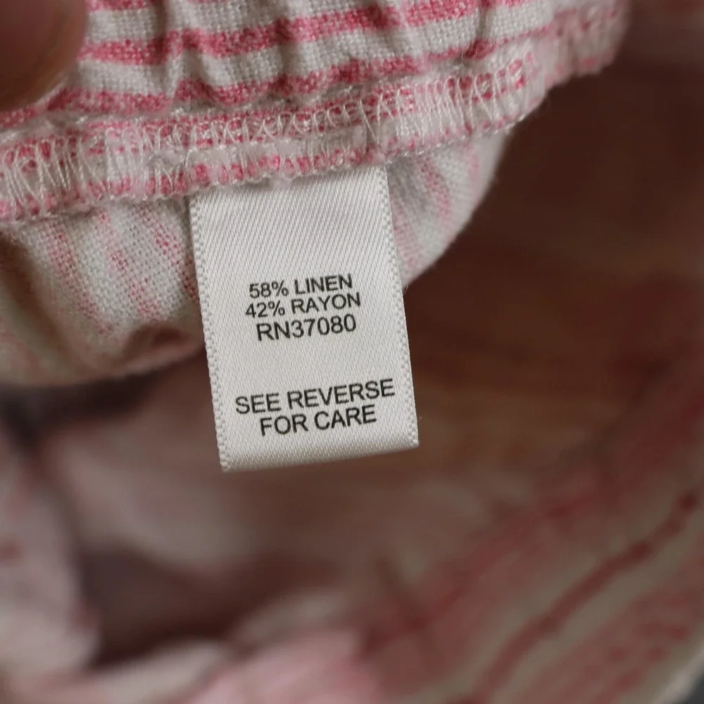 Linen Blend Pants Womens Medium Pink Striped Drawstring Elastic Waist Pockets - Picture 8 of 12